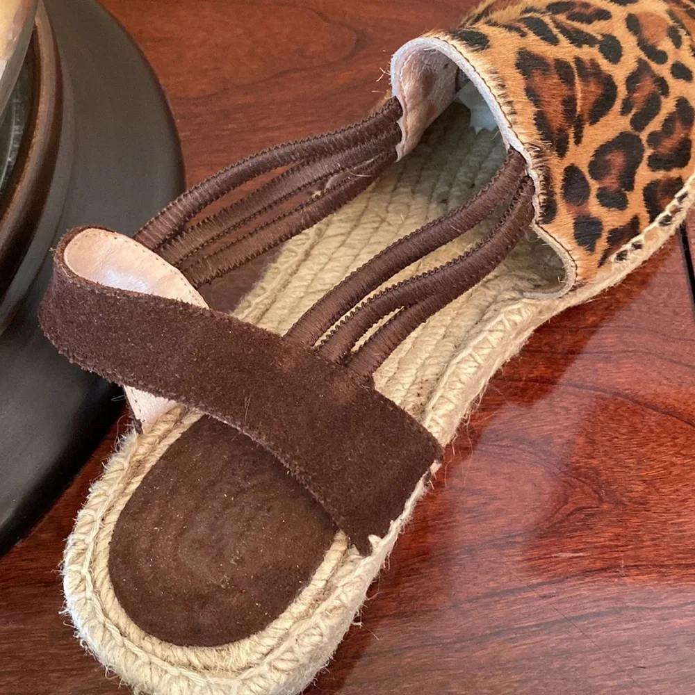 Picon Leopard Print SZ 9 Safari Chic Boho Chic Calf Hair Espadrille Sandal Shoes